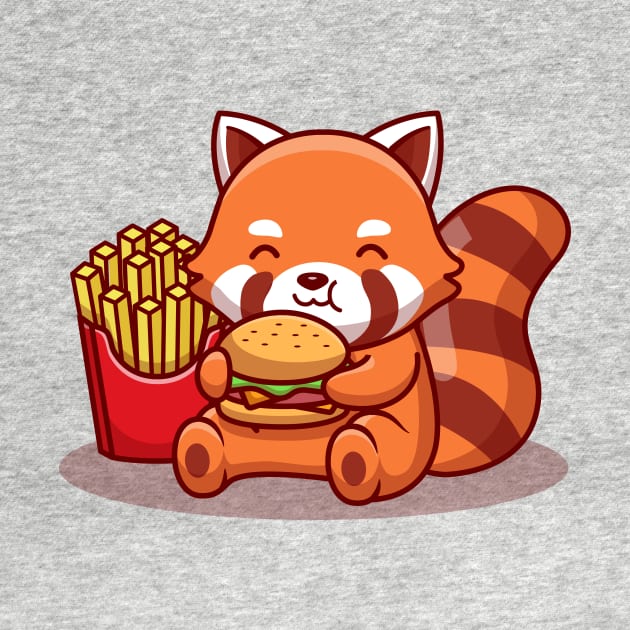 Cute Red Panda Eating Burger With Fries by Catalyst Labs